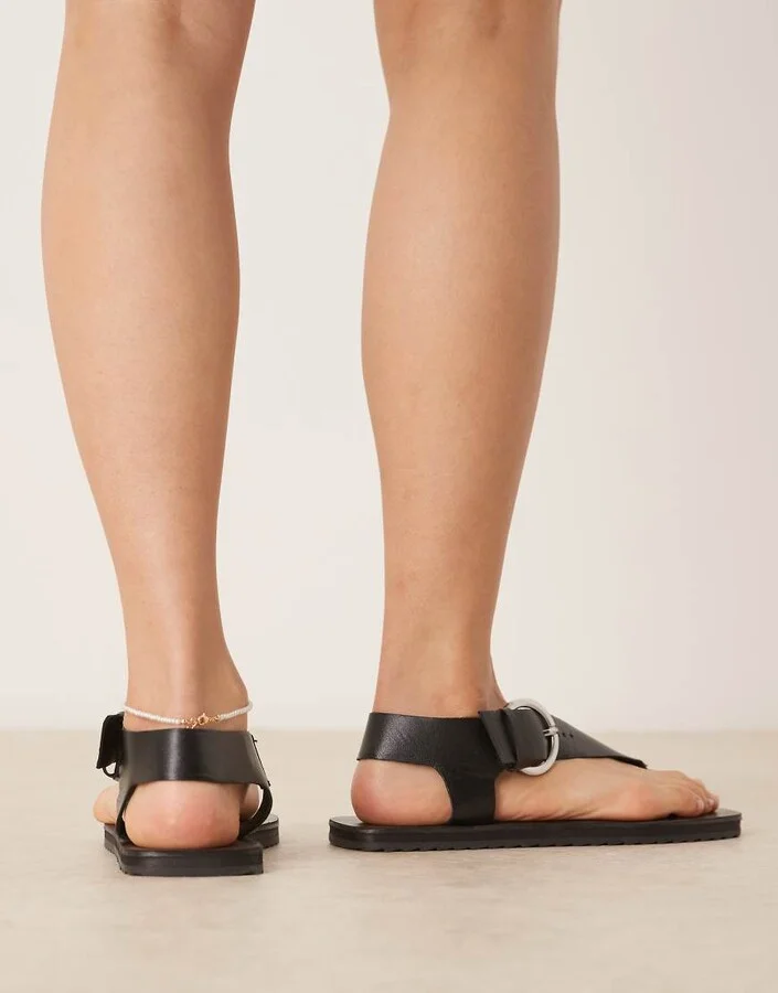 ASOS DESIGN Firth flat flip flops in black leather - Image 2
