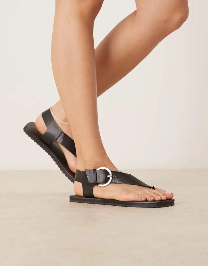ASOS DESIGN Firth flat flip flops in black leather