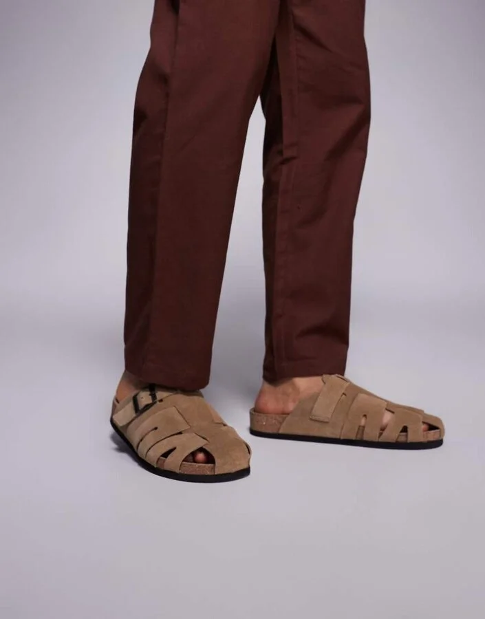 ASOS DESIGN fisherman mule sandals in stone suede - Image 2