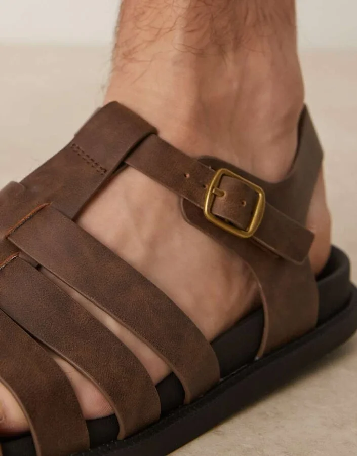 ASOS DESIGN fisherman sandals in brown - Image 3