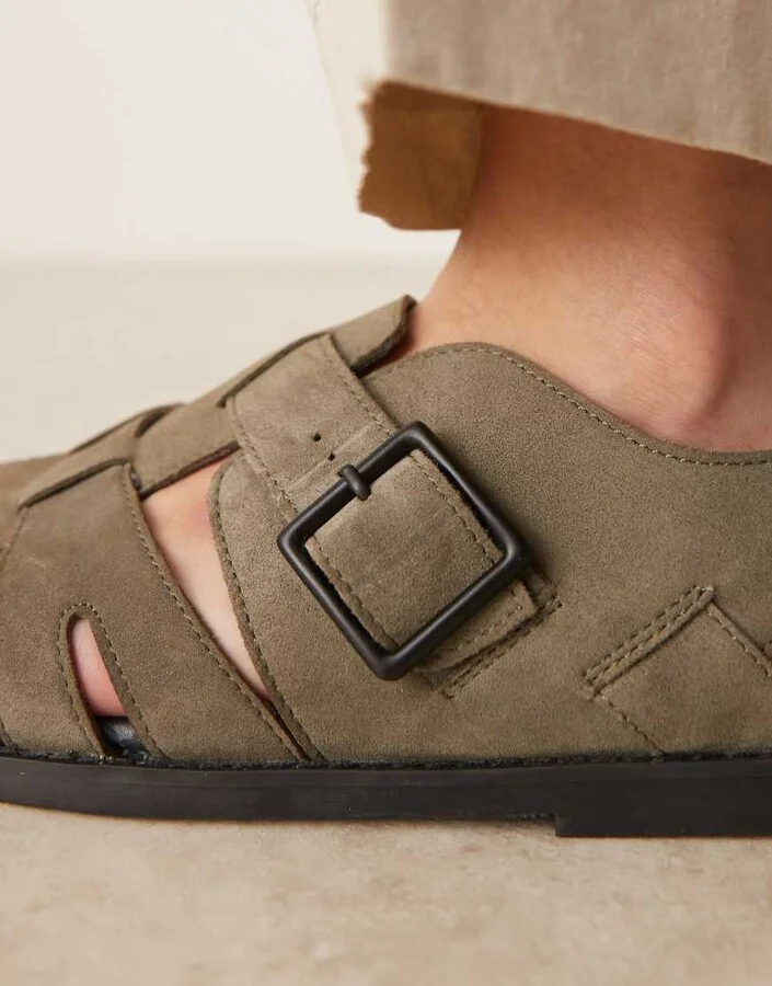 ASOS DESIGN fisherman sandals in khaki suede - Image 2