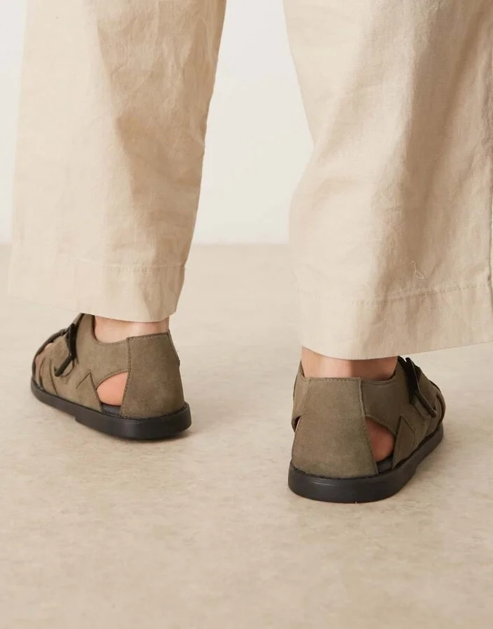 ASOS DESIGN fisherman sandals in khaki suede - Image 3