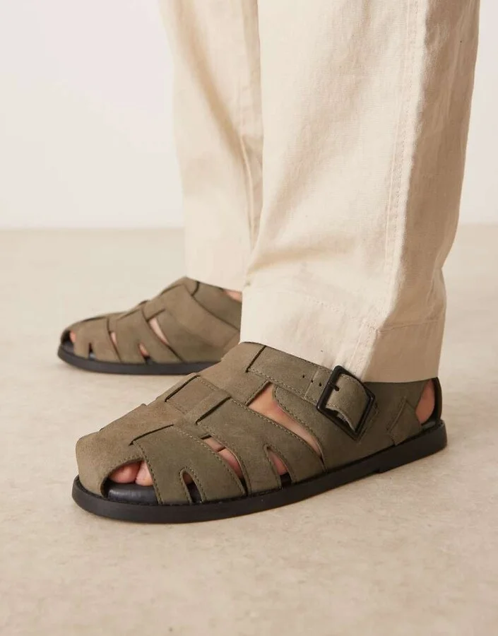 ASOS DESIGN fisherman sandals in khaki suede
