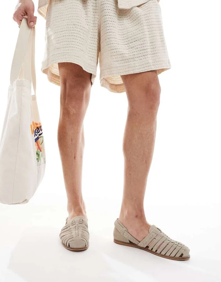 ASOS DESIGN fisherman sandals in stone suede