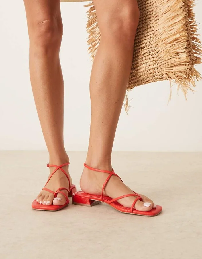 ASOS DESIGN Flaunt barely there strappy flat sandals in red