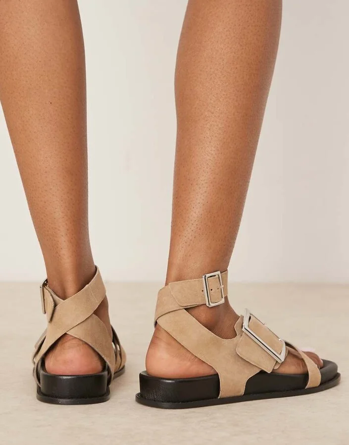 ASOS DESIGN Flawless suede toe loop footbed sandals in mushroom - Image 3