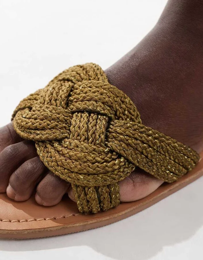 ASOS DESIGN Flora woven mule sandal in khaki - Image 2