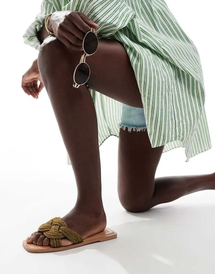 ASOS DESIGN Flora woven mule sandal in khaki - Image 3