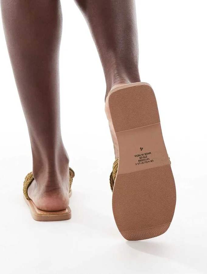 ASOS DESIGN Flora woven mule sandal in khaki - Image 4