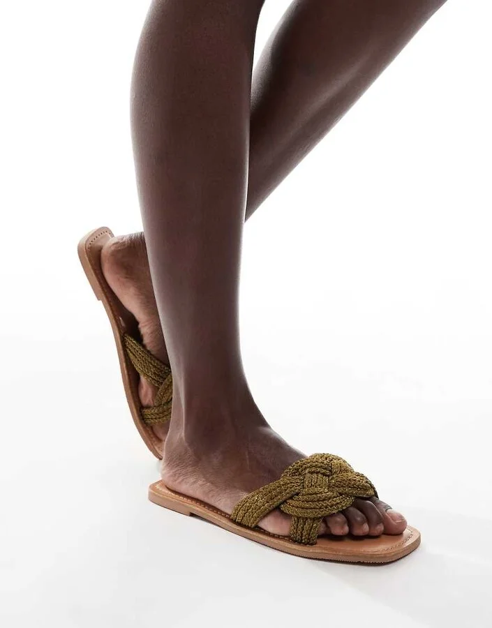 ASOS DESIGN Flora woven mule sandal in khaki