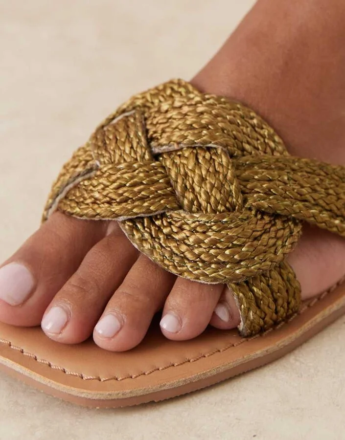 ASOS DESIGN Flora woven sandals in khaki green - Image 3