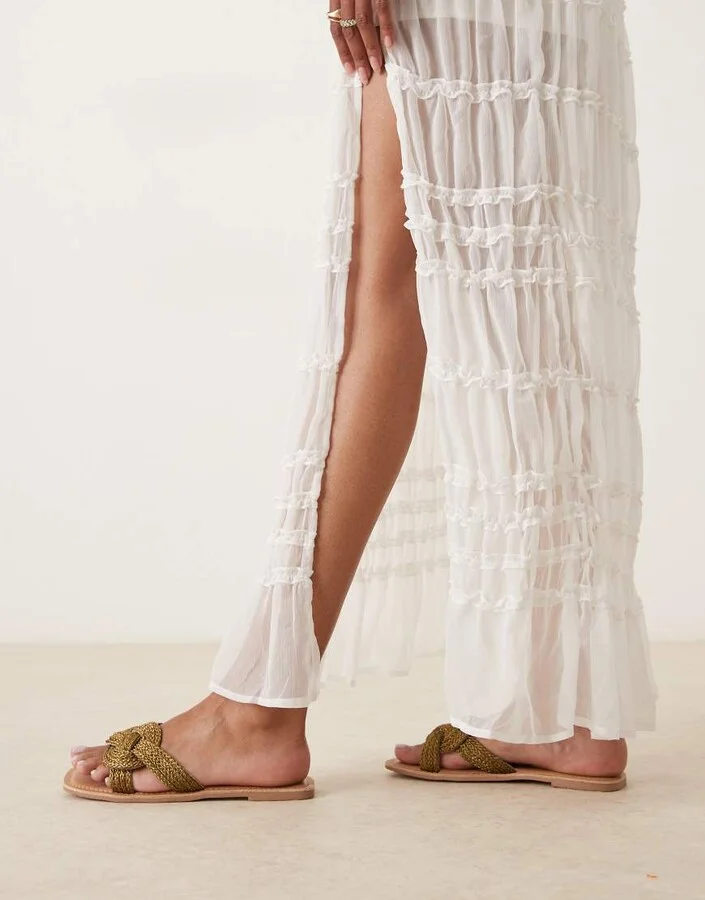 ASOS DESIGN Flora woven sandals in khaki green - Image 4