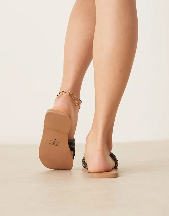ASOS DESIGN Flossie woven flat sandals in black - Image 3