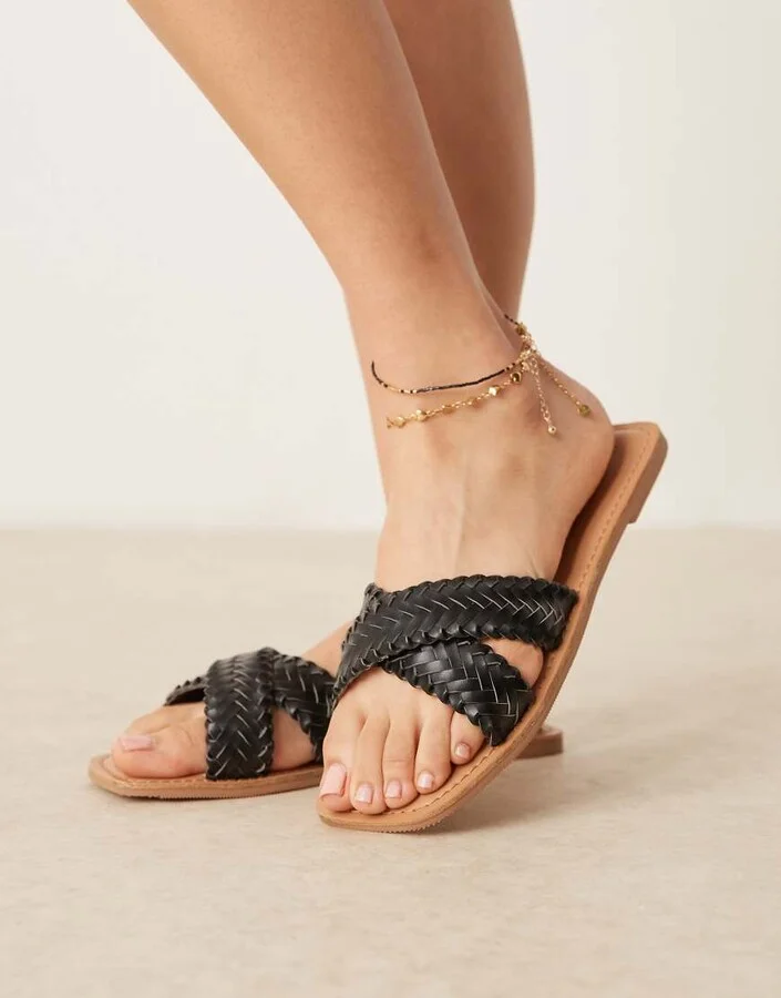 ASOS DESIGN Flossie woven flat sandals in black
