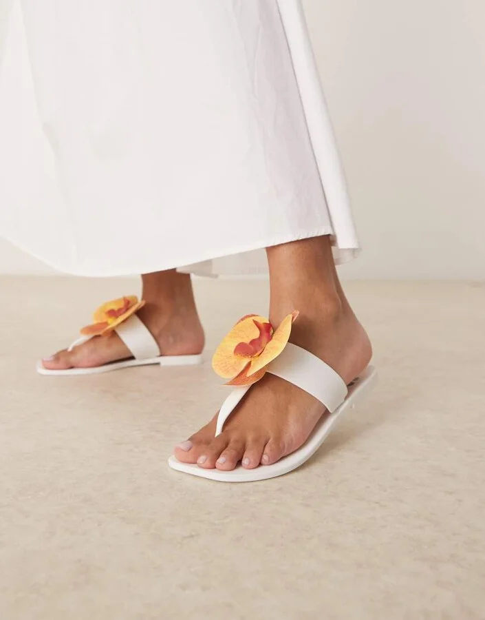 ASOS DESIGN Flutter orchid flower jelly flip flop sandals in white