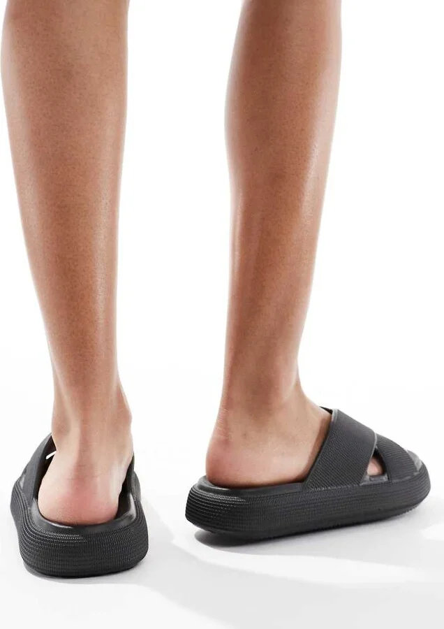 ASOS DESIGN Forever cross-strap chunky sliders in black - Image 2