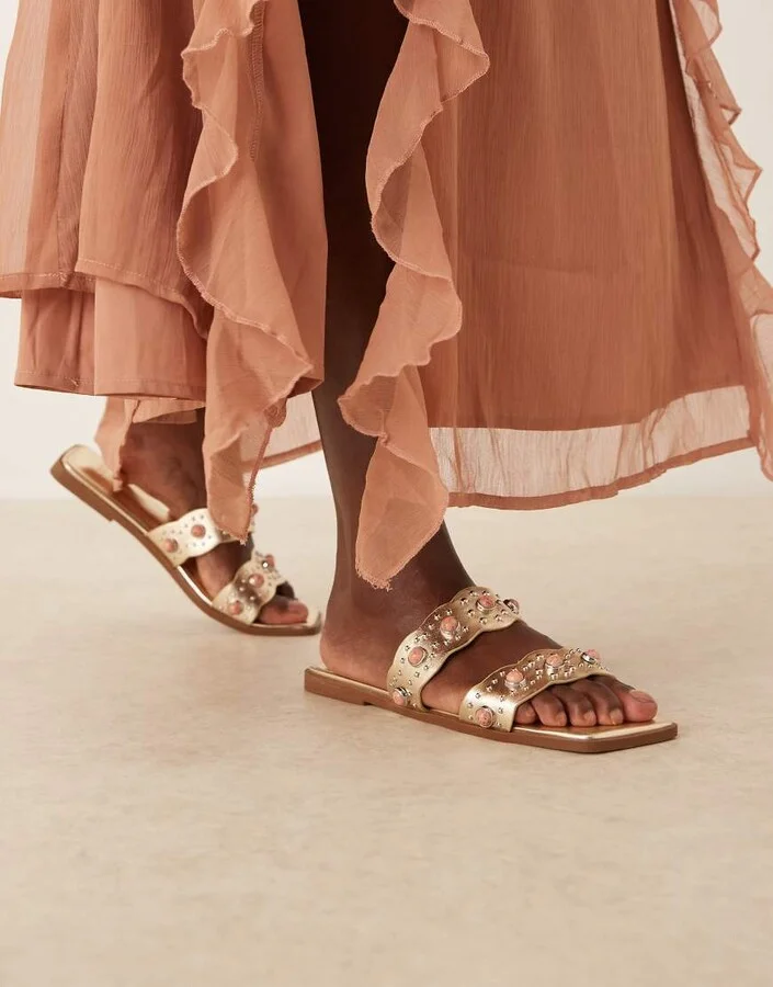 ASOS DESIGN Found flat mules with stones in gold