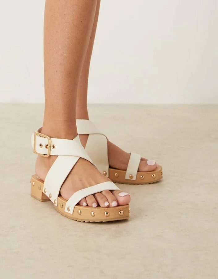 ASOS DESIGN Fran cross-strap clog sandals in off - Image 2