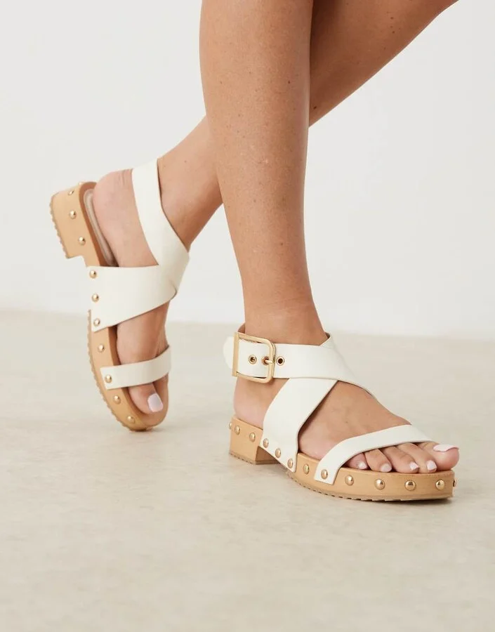 ASOS DESIGN Fran cross-strap clog sandals in off