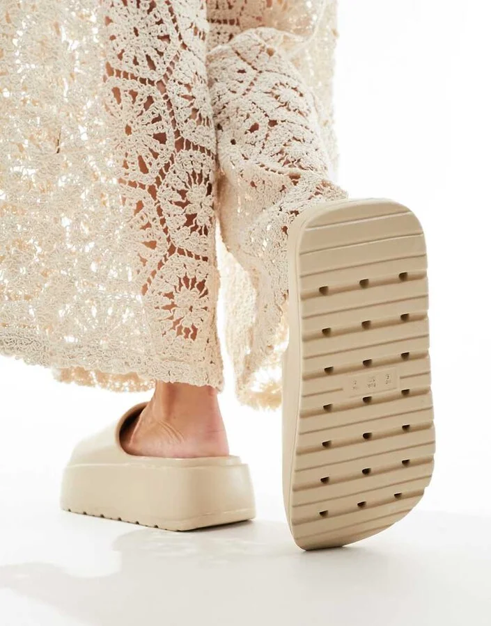 ASOS DESIGN Freedom cleated flatform slides in off-white - Image 4