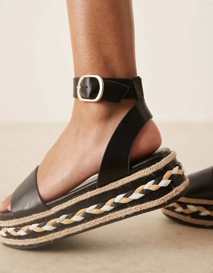ASOS DESIGN Friday flatform espadrille sandals in black - Image 3