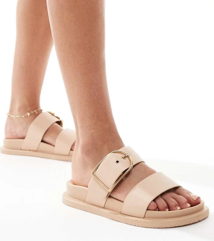 ASOS DESIGN Frozen double strap slider in beige - Image 4