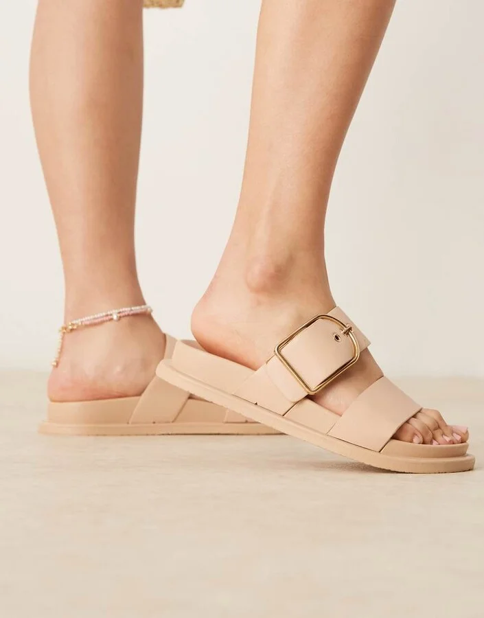 ASOS DESIGN Frozen double strap slider in beige - Image 2