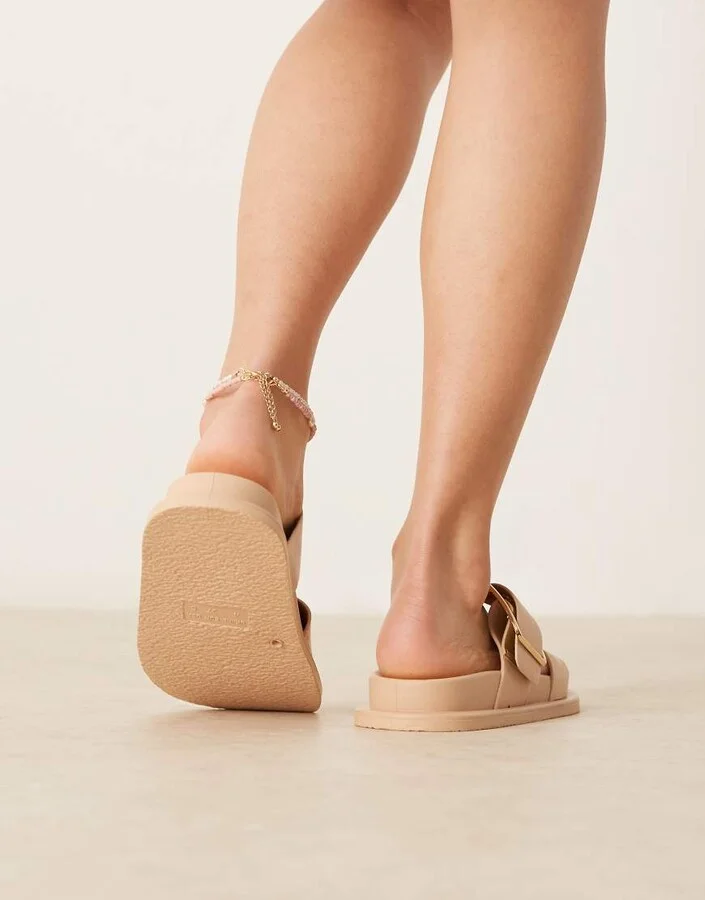 ASOS DESIGN Frozen double strap slider in beige - Image 3