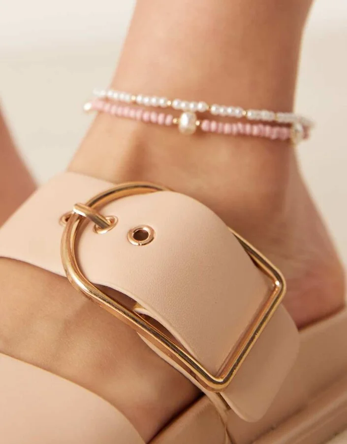 ASOS DESIGN Frozen double strap slider in beige - Image 4