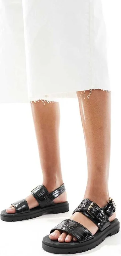 ASOS DESIGN Fuel sporty sandals in black croc - Image 3