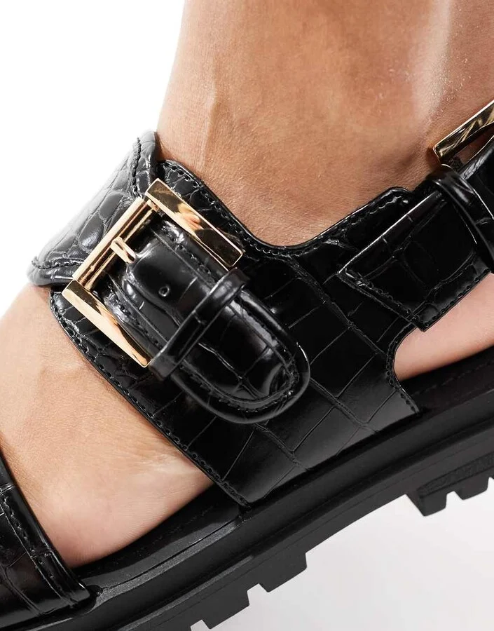 ASOS DESIGN Fuel sporty sandals in black croc - Image 4