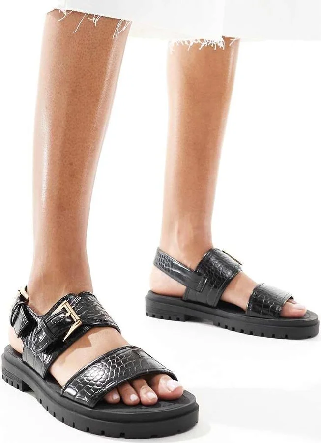 ASOS DESIGN Fuel sporty sandals in black croc