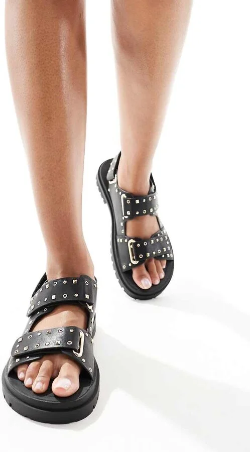 ASOS DESIGN Fuse chunky sandals with gold hardware in black - Image 2