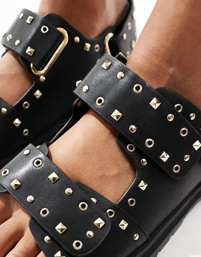 ASOS DESIGN Fuse chunky sandals with gold hardware in black - Image 3