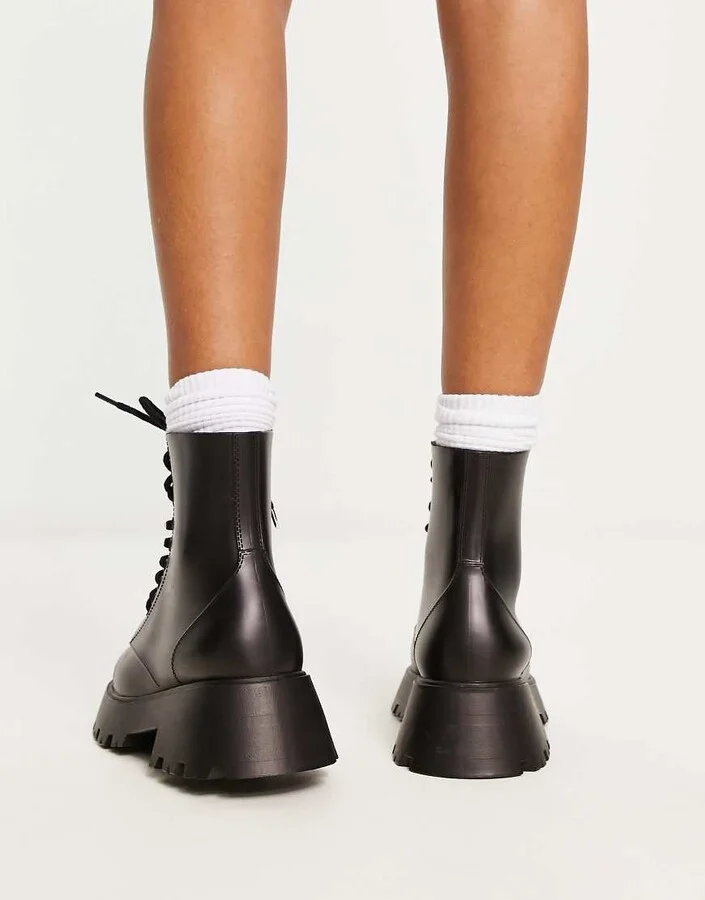 ASOS DESIGN Galaxy chunky lace up wellies in black - Image 2