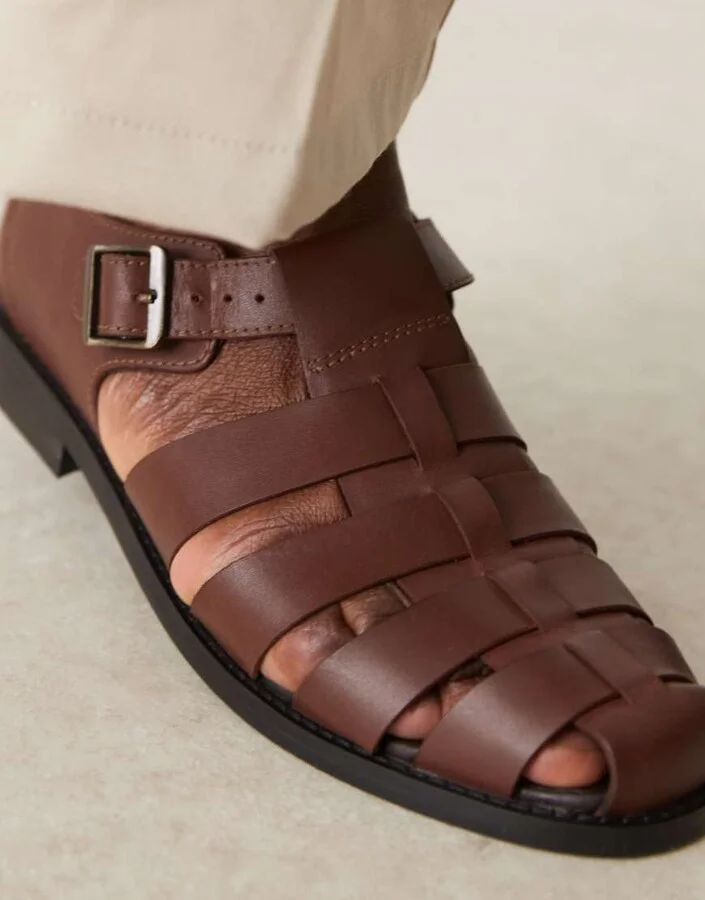 ASOS DESIGN gladiator sandals in brown leather - Image 3