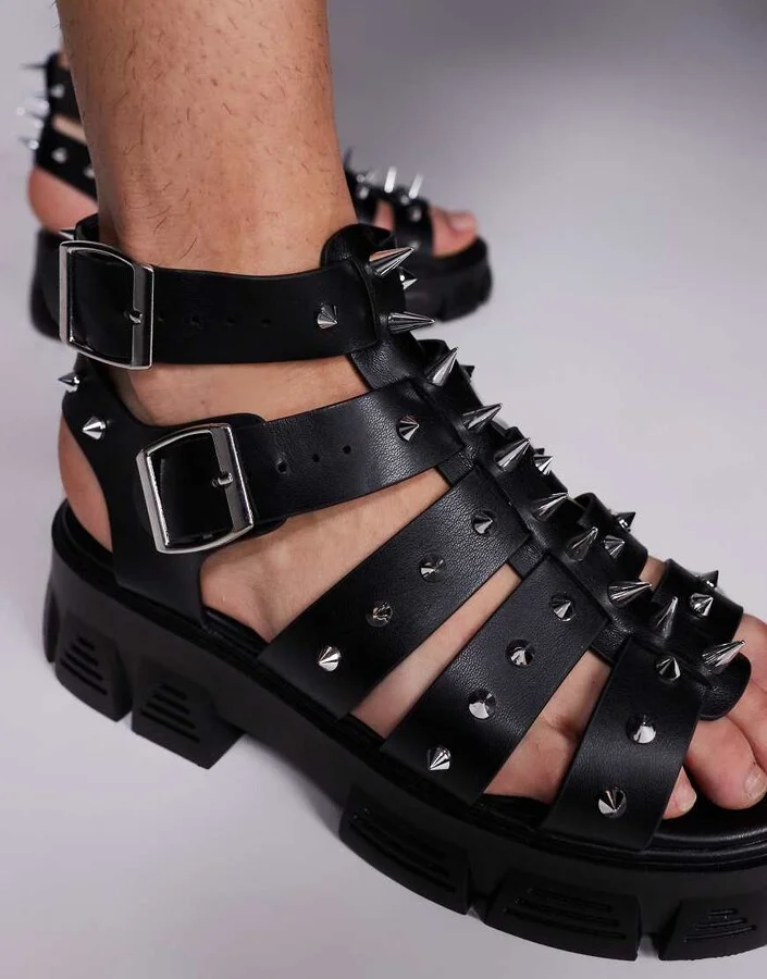 ASOS DESIGN gladiator sandals with studs on chunky soles in black - Image 2