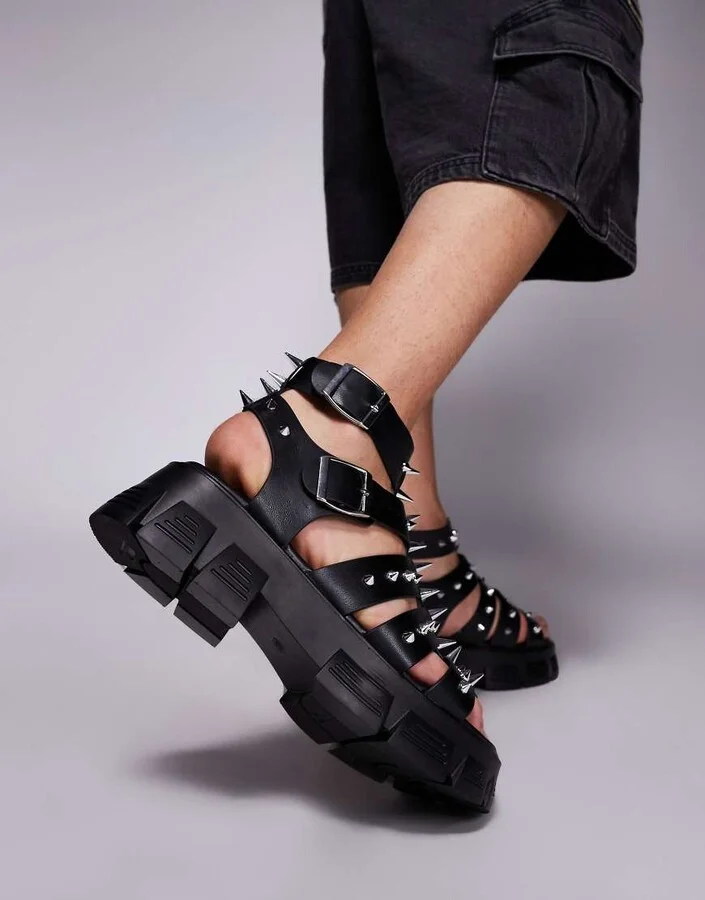 ASOS DESIGN gladiator sandals with studs on chunky soles in black - Image 3
