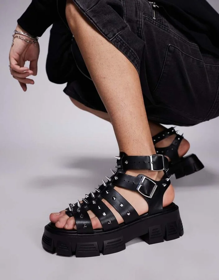 ASOS DESIGN gladiator sandals with studs on chunky soles in black - Image 4