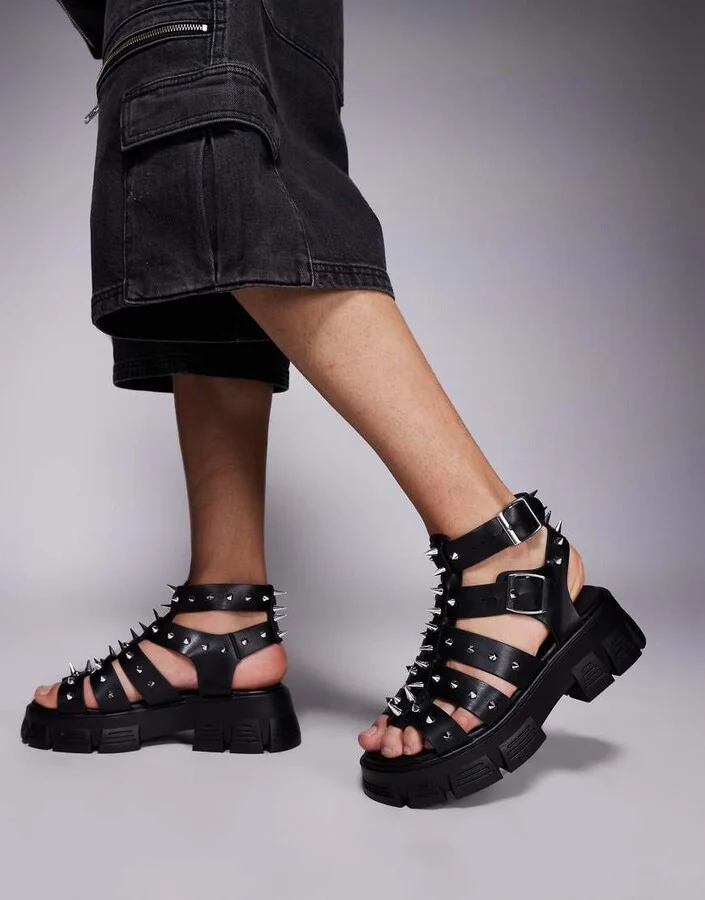 ASOS DESIGN gladiator sandals with studs on chunky soles in black