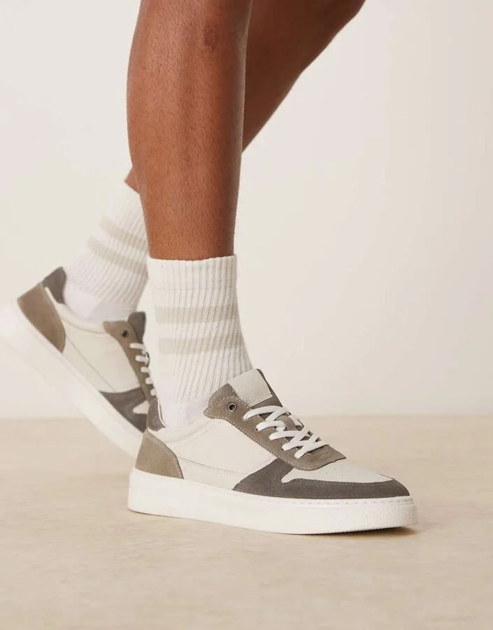 ASOS DESIGN gray and white sneakers in leather - Image 2