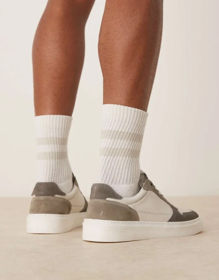 ASOS DESIGN gray and white sneakers in leather - Image 4