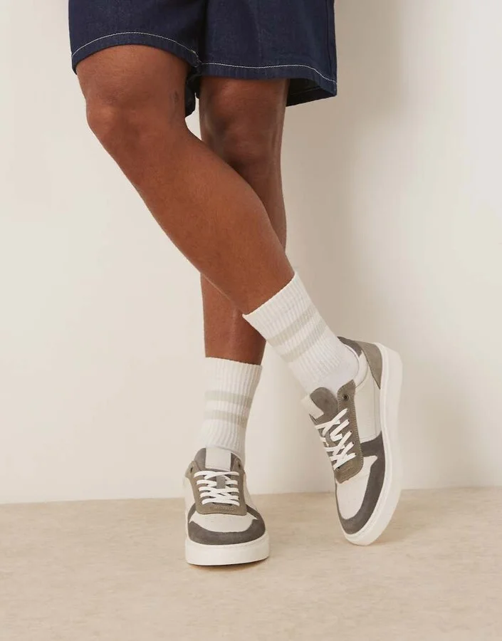 ASOS DESIGN gray and white sneakers in leather