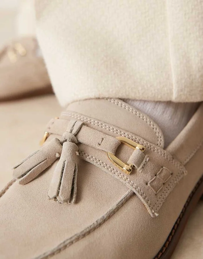 ASOS DESIGN gray suede loafers with tassels - Image 3