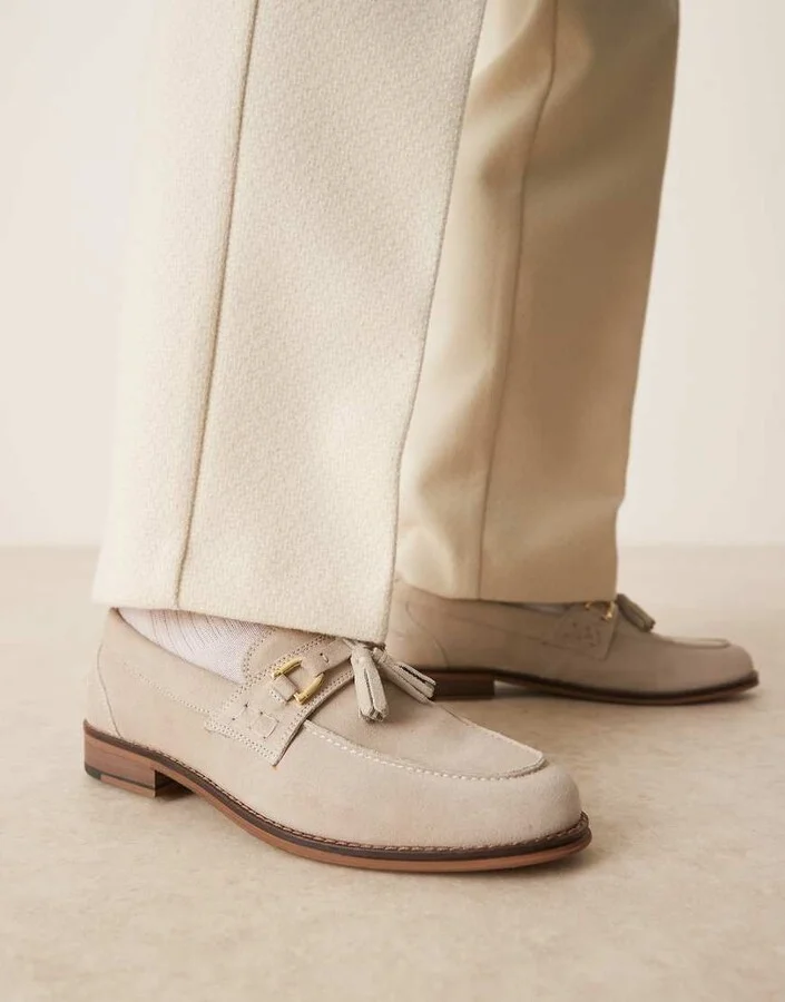 ASOS DESIGN gray suede loafers with tassels