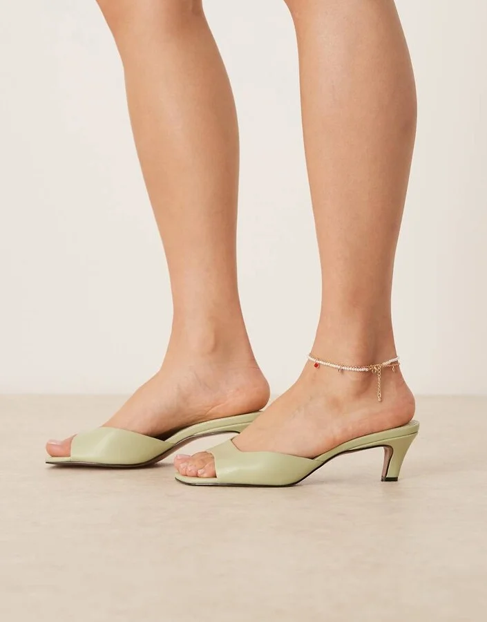 ASOS DESIGN Hailey mid heel mules in pale green