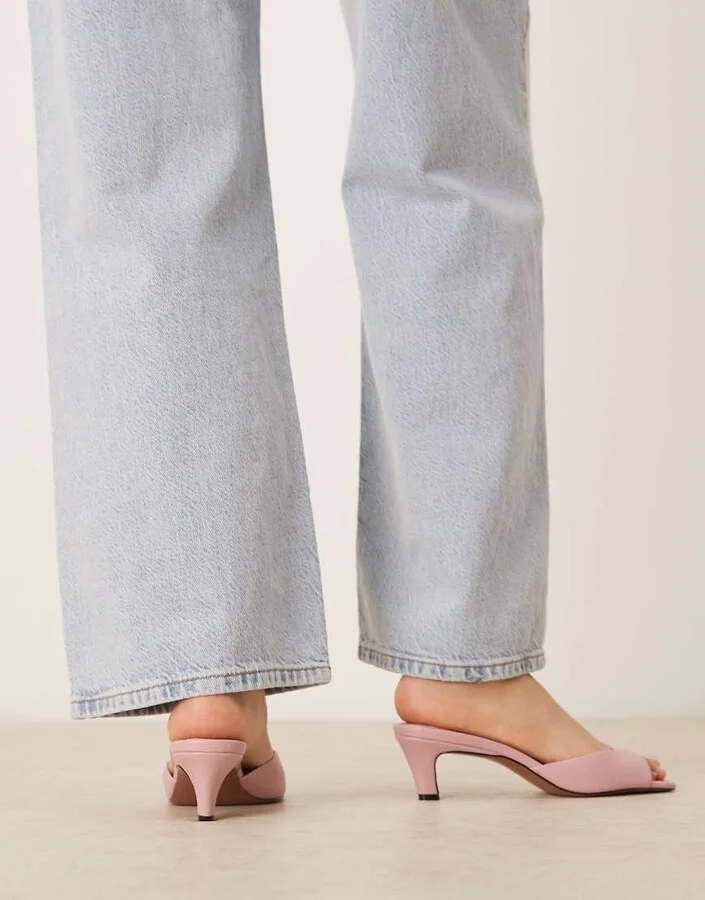 ASOS DESIGN Hailey mid heel mules in pale pink - Image 2