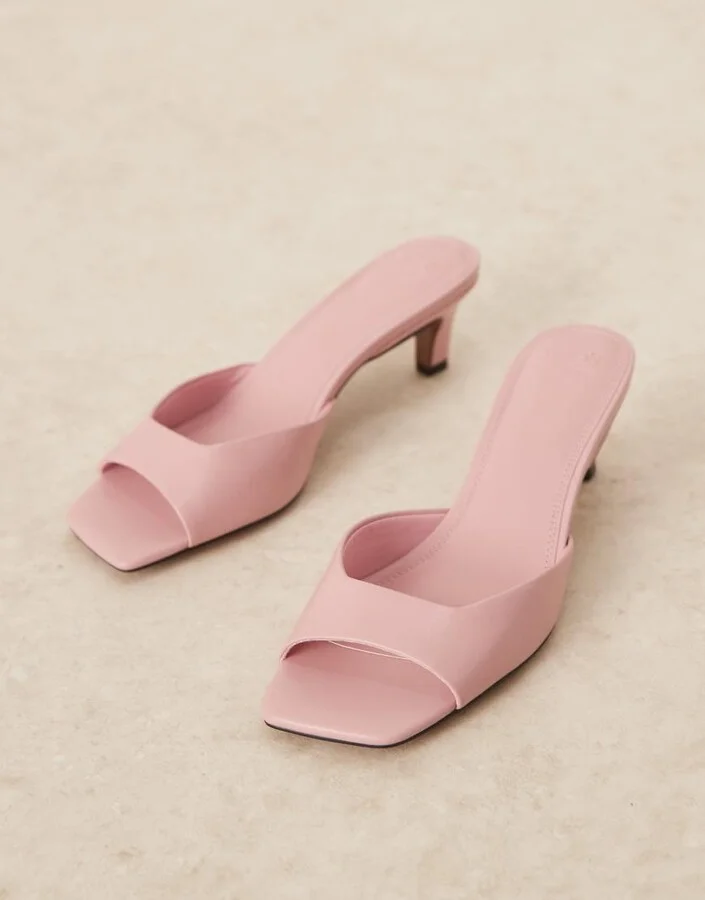 ASOS DESIGN Hailey mid heel mules in pale pink - Image 3