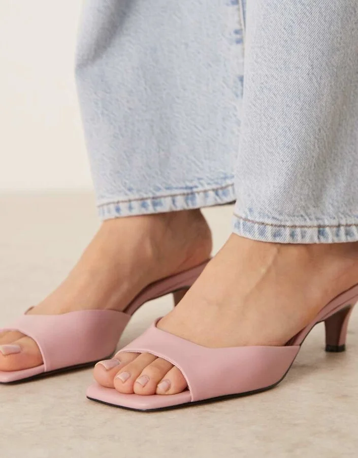 ASOS DESIGN Hailey mid heel mules in pale pink - Image 4