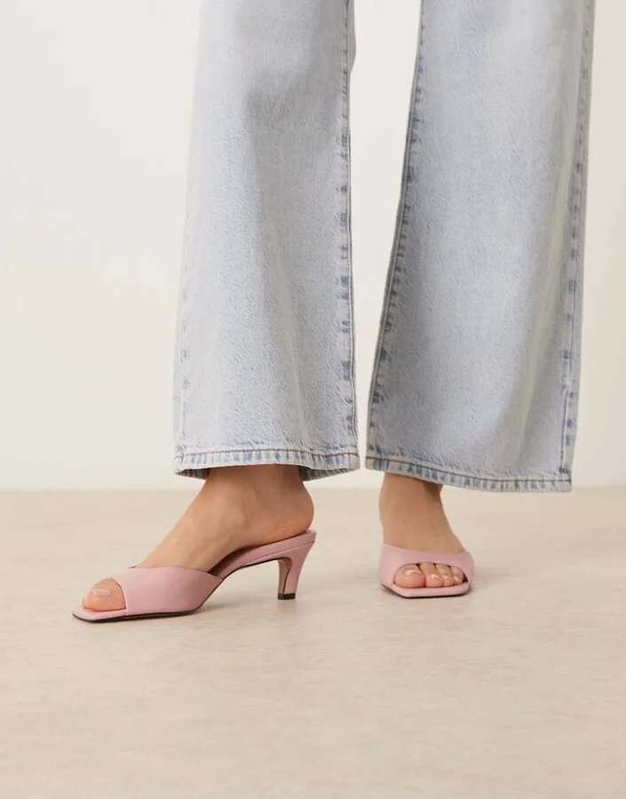 ASOS DESIGN Hailey mid heel mules in pale pink